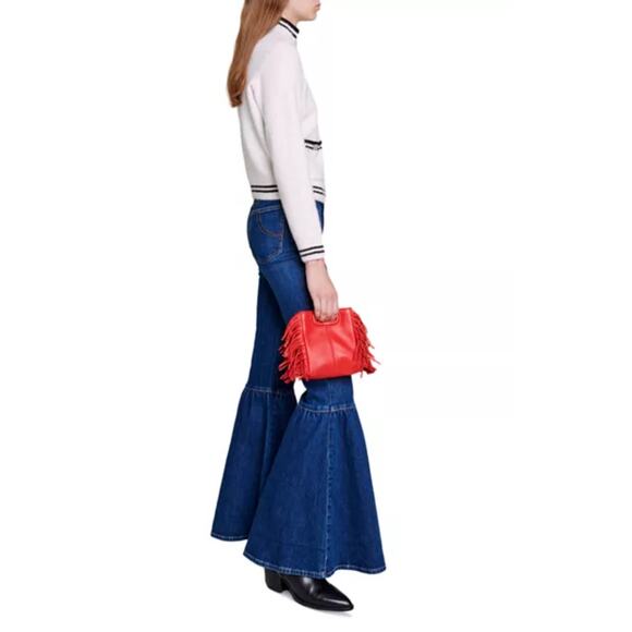 Maje Zip Up Contrast Black Stripe Cardigan Sparkle Wool Blend White Large - Picture 3 of 15